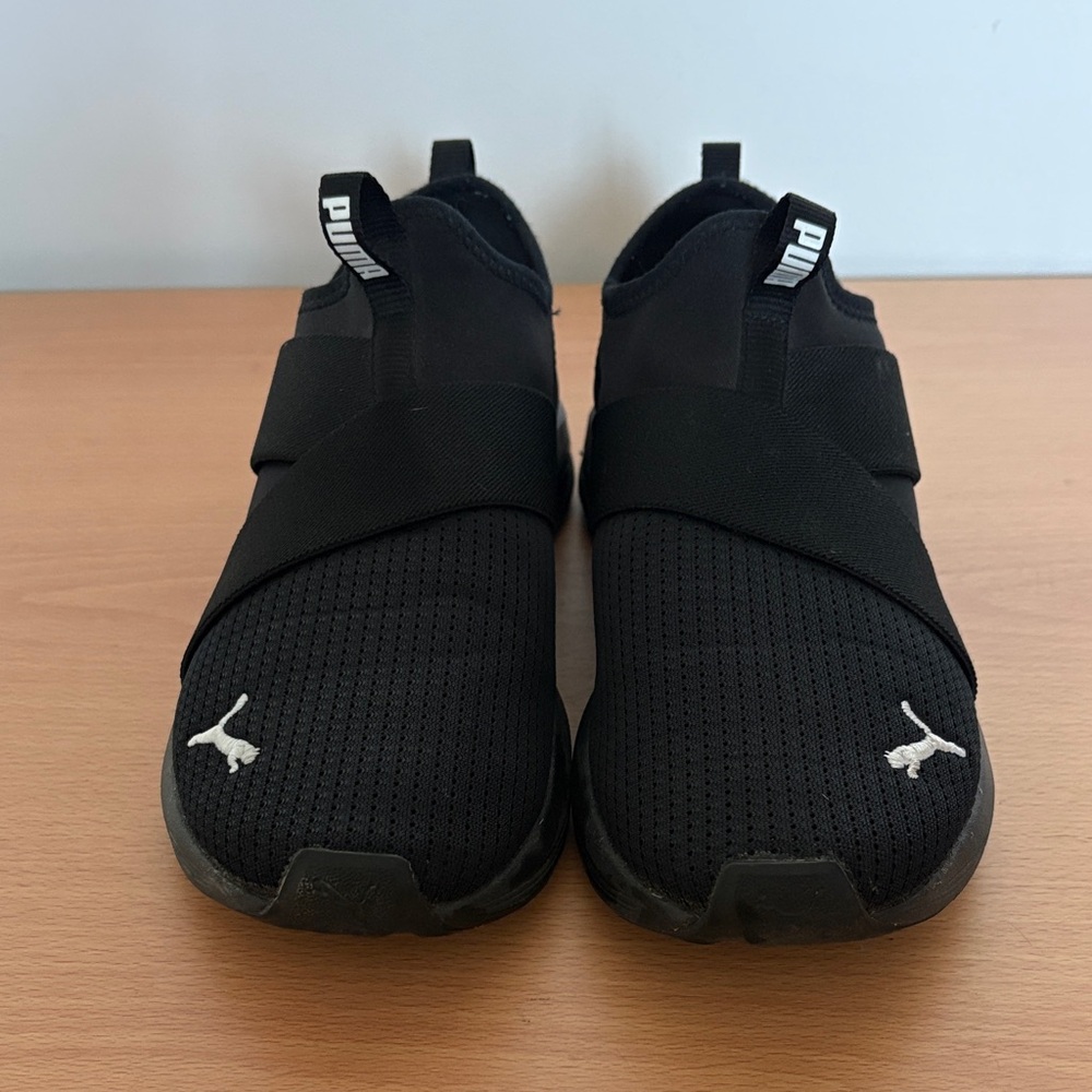Puma Ladies Black Mesh Slip-On Sneakers